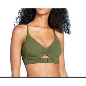 Shade Shore Olive Green Ruched Cutout Bikini Top Removable Pads Size 36B